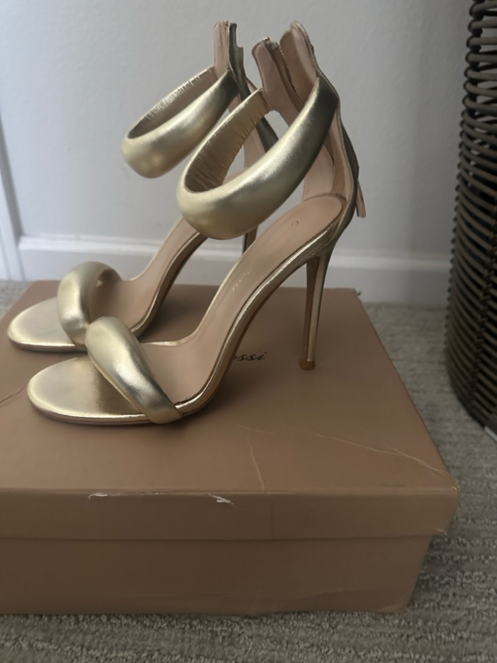 Gianvito Rossi Metallic Gold Stiletto Sandals with Rear Zips